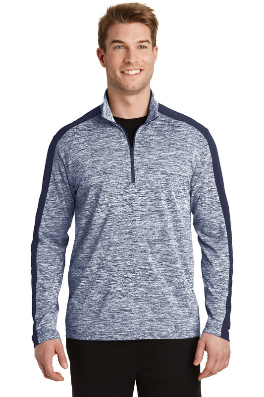 Sport-Tek PosiCharge Electric Heather Colorblock 1/4-Zip Pullover. ST397 True Navy Electric/ True Navy