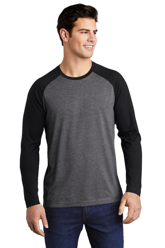 Sport-Tek  PosiCharge  Long Sleeve Tri-Blend Wicking Raglan Tee ST400LS Black Triad Solid/ Dark Grey Heather