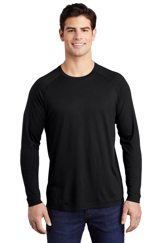 Sport-Tek  PosiCharge  Long Sleeve Tri-Blend Wicking Raglan Tee ST400LS Black Triad Solid