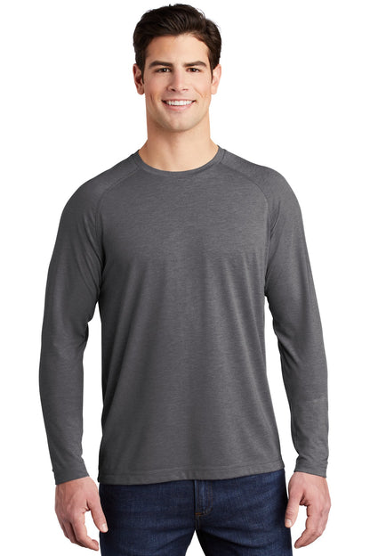 Sport-Tek  PosiCharge  Long Sleeve Tri-Blend Wicking Raglan Tee ST400LS Dark Grey Heather
