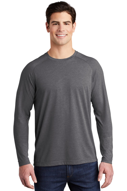 Sport-Tek  PosiCharge  Long Sleeve Tri-Blend Wicking Raglan Tee ST400LS Dark Grey Heather