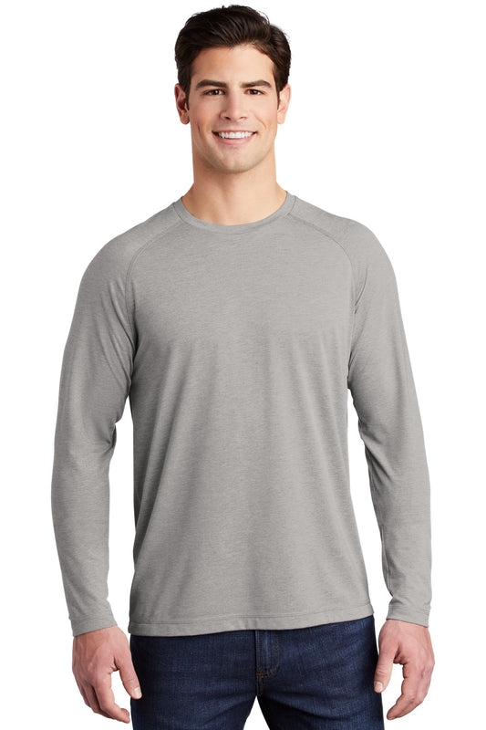 Sport-Tek  PosiCharge  Long Sleeve Tri-Blend Wicking Raglan Tee ST400LS Light Grey Heather