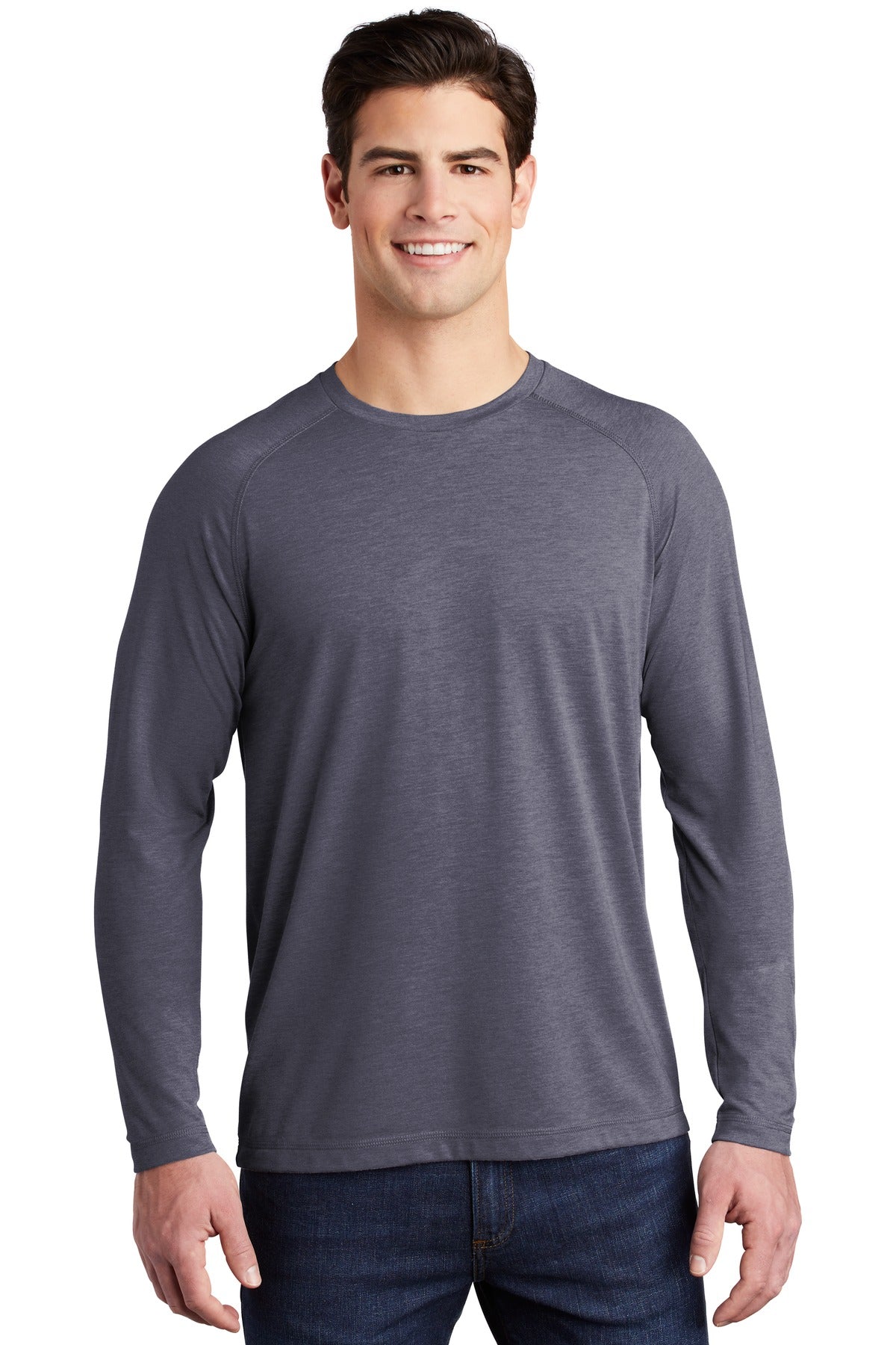 Sport-Tek  PosiCharge  Long Sleeve Tri-Blend Wicking Raglan Tee ST400LS True Navy Heather