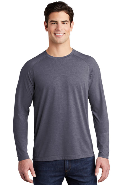 Sport-Tek  PosiCharge  Long Sleeve Tri-Blend Wicking Raglan Tee ST400LS True Navy Heather