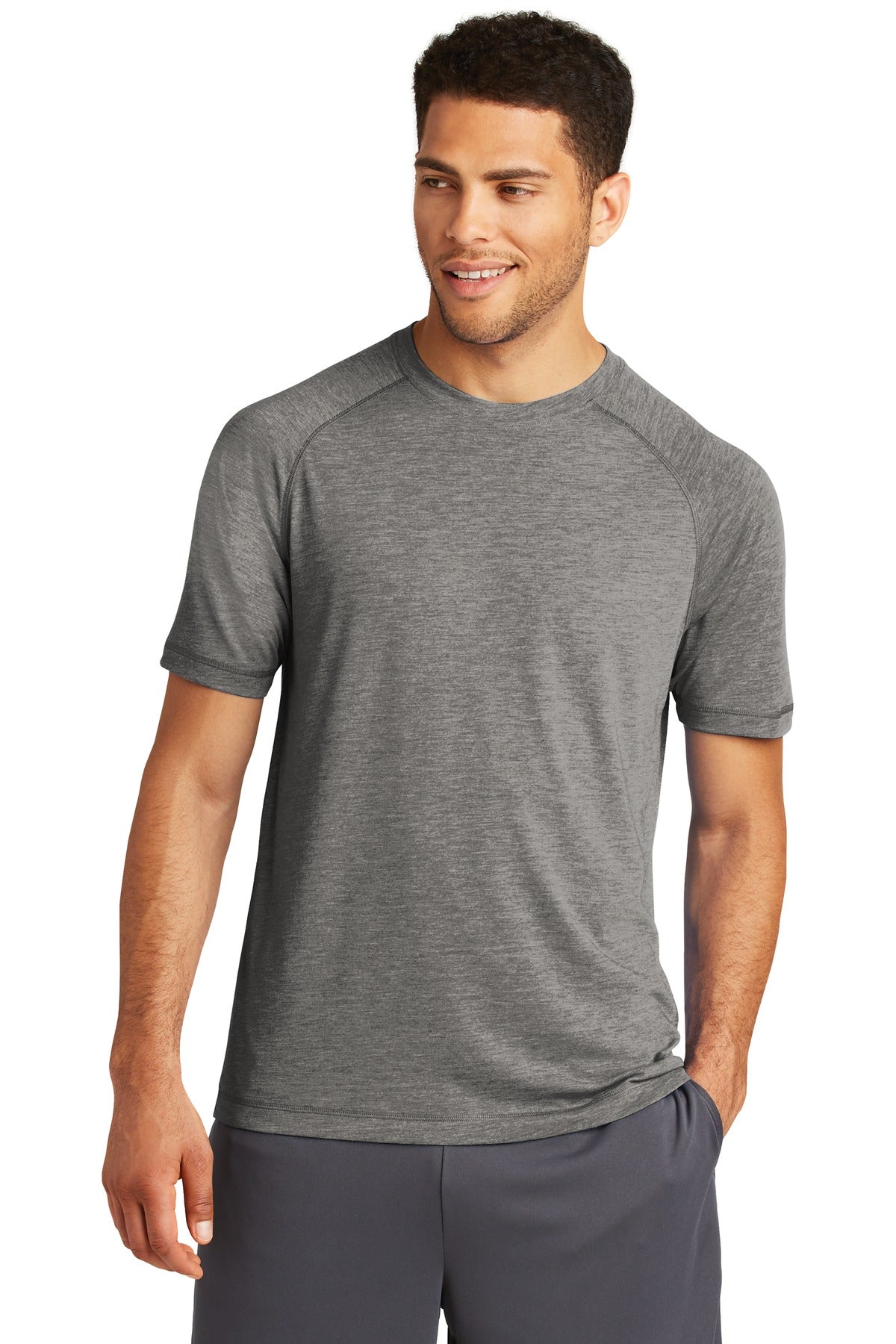 Sport-Tek  PosiCharge  Tri-Blend Wicking Raglan Tee. ST400 Dark Grey Heather