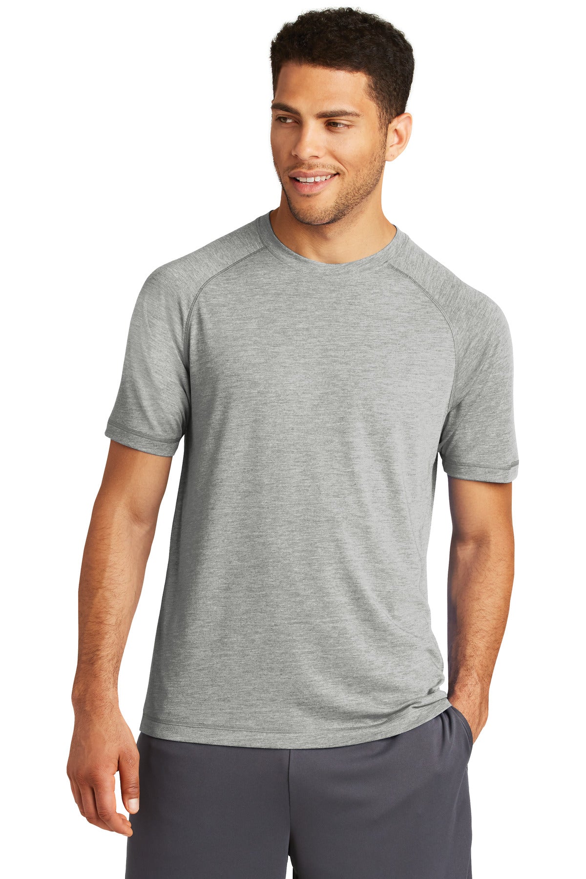 Sport-Tek  PosiCharge  Tri-Blend Wicking Raglan Tee. ST400 Light Grey Heather