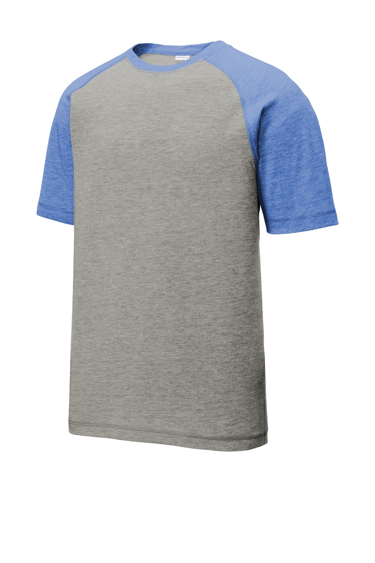 Sport-Tek  PosiCharge  Tri-Blend Wicking Raglan Tee. ST400 True Royal Heather/ Light Grey Heather