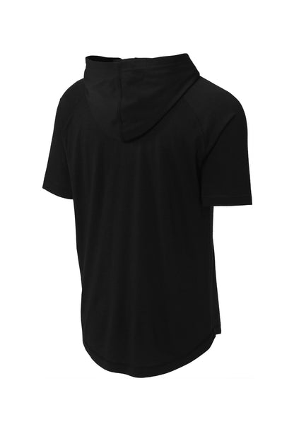 Sport-Tek  PosiCharge  Tri-Blend Wicking Short Sleeve Hoodie. ST404 Black Triad Solid