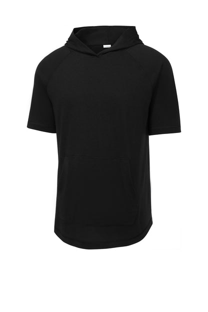 Sport-Tek  PosiCharge  Tri-Blend Wicking Short Sleeve Hoodie. ST404 Black Triad Solid