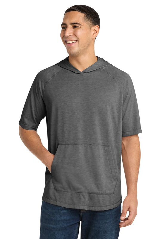 Sport-Tek PosiCharge Tri-Blend Wicking Short Sleeve Hoodie ST404 Dark Grey Heather