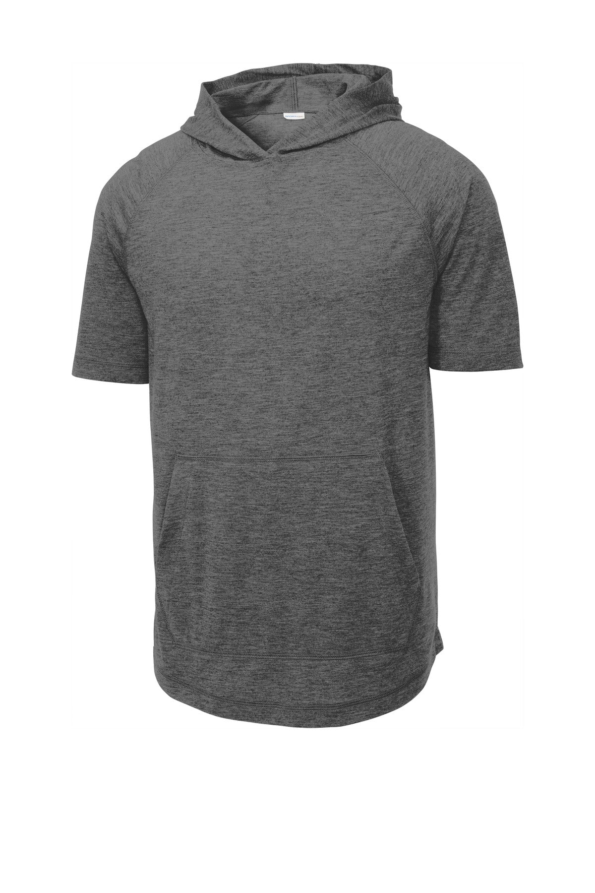 Sport-Tek  PosiCharge  Tri-Blend Wicking Short Sleeve Hoodie. ST404 Dark Grey Heather