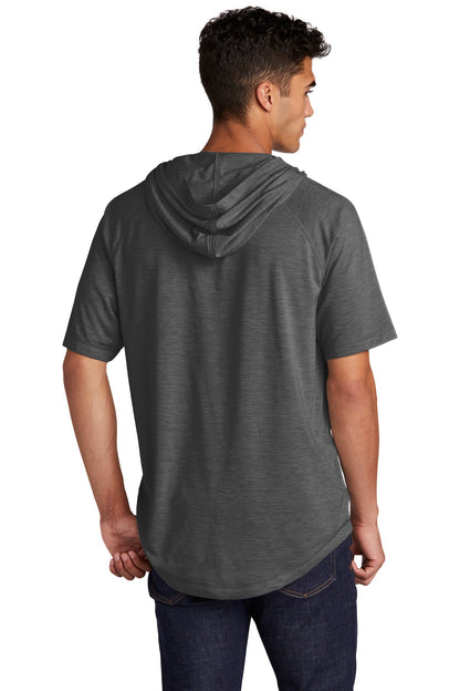 Sport-Tek  PosiCharge  Tri-Blend Wicking Short Sleeve Hoodie. ST404 Dark Grey Heather