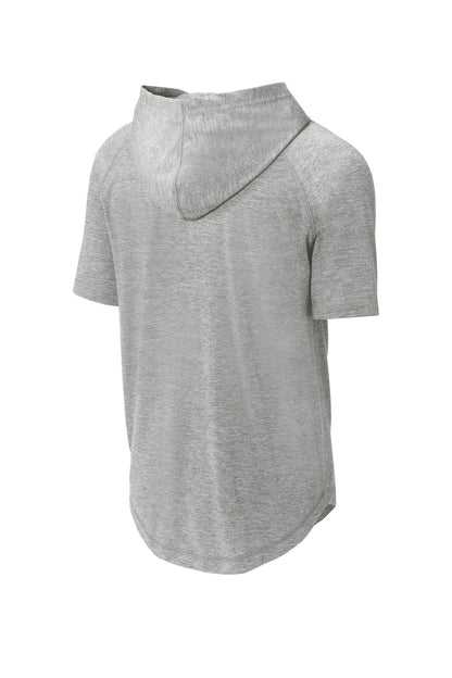 Sport-Tek  PosiCharge  Tri-Blend Wicking Short Sleeve Hoodie. ST404 Light Grey Heather