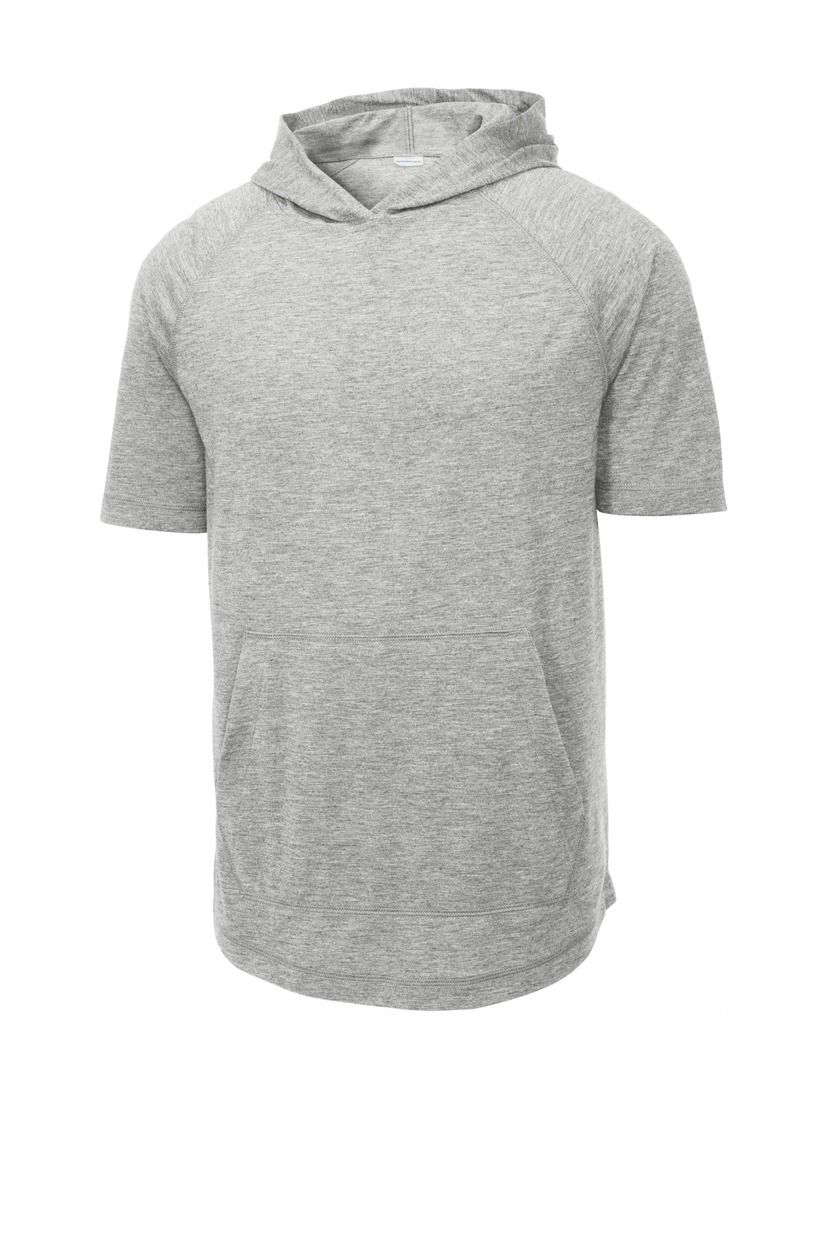 Sport-Tek  PosiCharge  Tri-Blend Wicking Short Sleeve Hoodie. ST404 Light Grey Heather