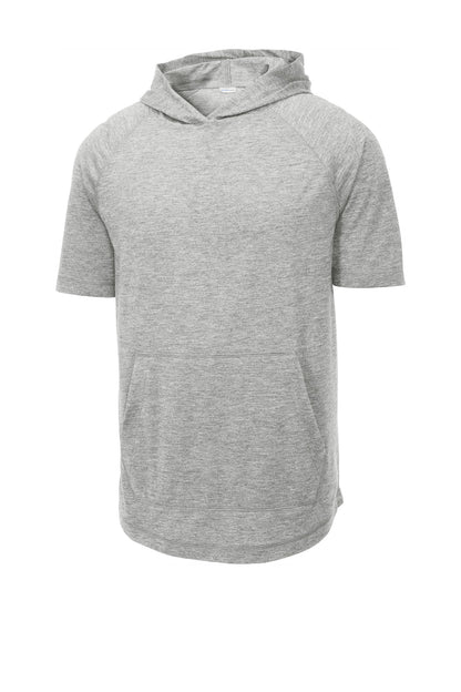 Sport-Tek  PosiCharge  Tri-Blend Wicking Short Sleeve Hoodie. ST404 Light Grey Heather