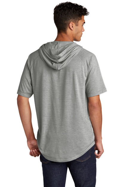 Sport-Tek  PosiCharge  Tri-Blend Wicking Short Sleeve Hoodie. ST404 Light Grey Heather