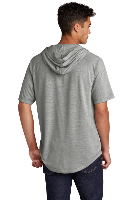 Sport-Tek  PosiCharge  Tri-Blend Wicking Short Sleeve Hoodie. ST404 Light Grey Heather