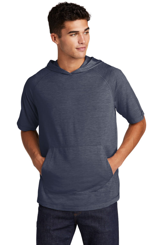 Sport-Tek  PosiCharge  Tri-Blend Wicking Short Sleeve Hoodie. ST404 True Navy Heather