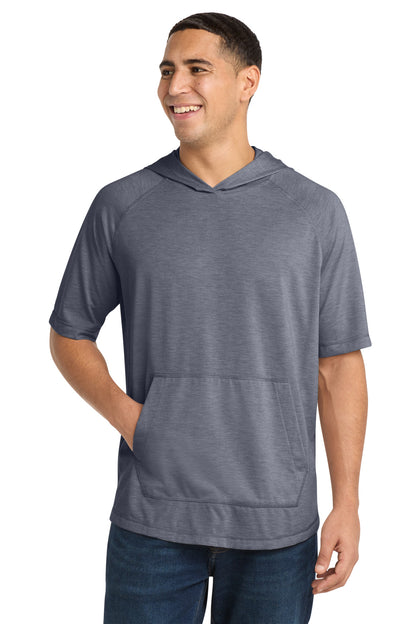Sport-Tek PosiCharge Tri-Blend Wicking Short Sleeve Hoodie ST404 True Navy Heather