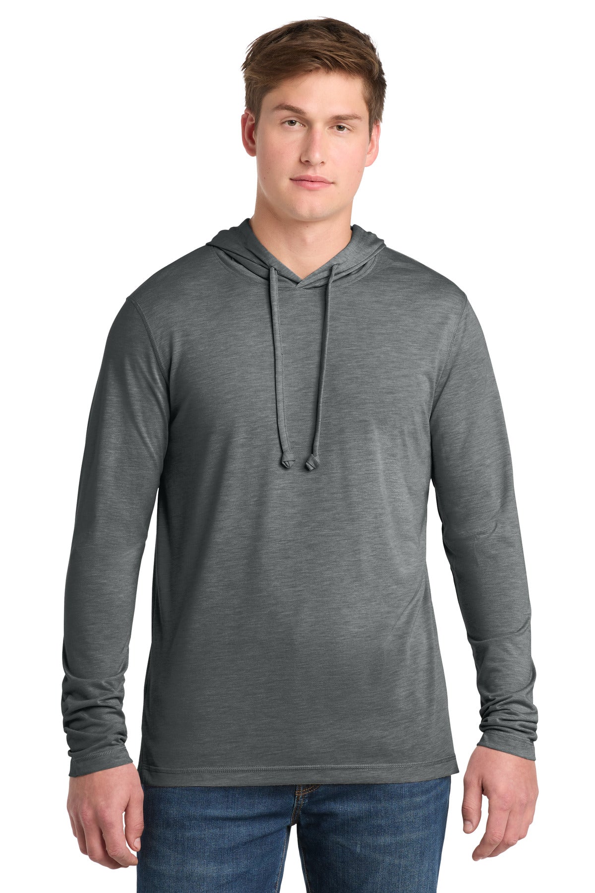Sport-Tek PosiCharge Tri-Blend Wicking Long Sleeve Hoodie ST406 Dark Grey Heather