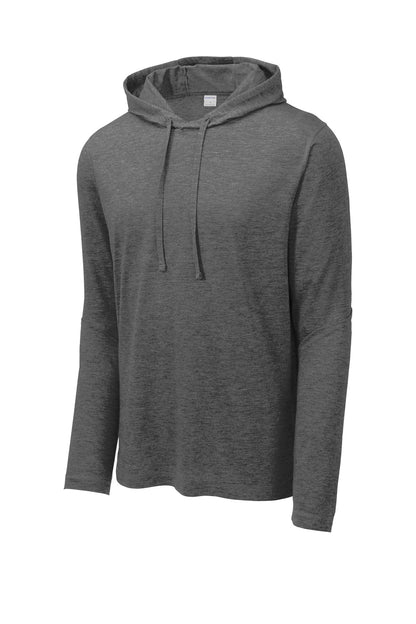 Sport-Tek  PosiCharge  Tri-Blend Wicking Long Sleeve Hoodie ST406 Dark Grey Heather