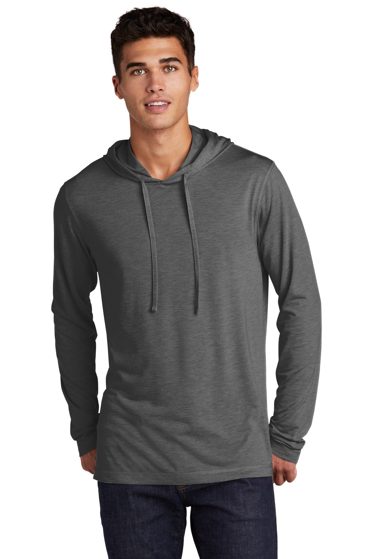 Sport-Tek  PosiCharge  Tri-Blend Wicking Long Sleeve Hoodie ST406 Dark Grey Heather