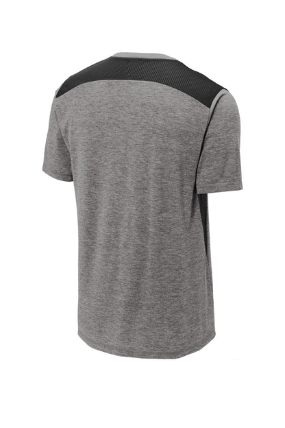 Sport-Tek  PosiCharge  Tri-Blend Wicking Draft Tee. ST410 Black/ Dark Grey Heather