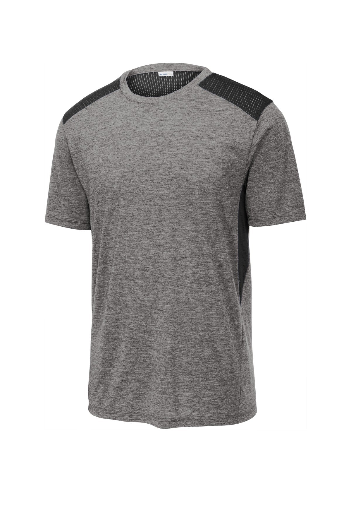 Sport-Tek  PosiCharge  Tri-Blend Wicking Draft Tee. ST410 Black/ Dark Grey Heather