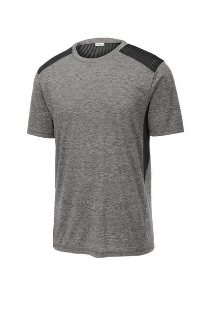 Sport-Tek  PosiCharge  Tri-Blend Wicking Draft Tee. ST410 Black/ Dark Grey Heather
