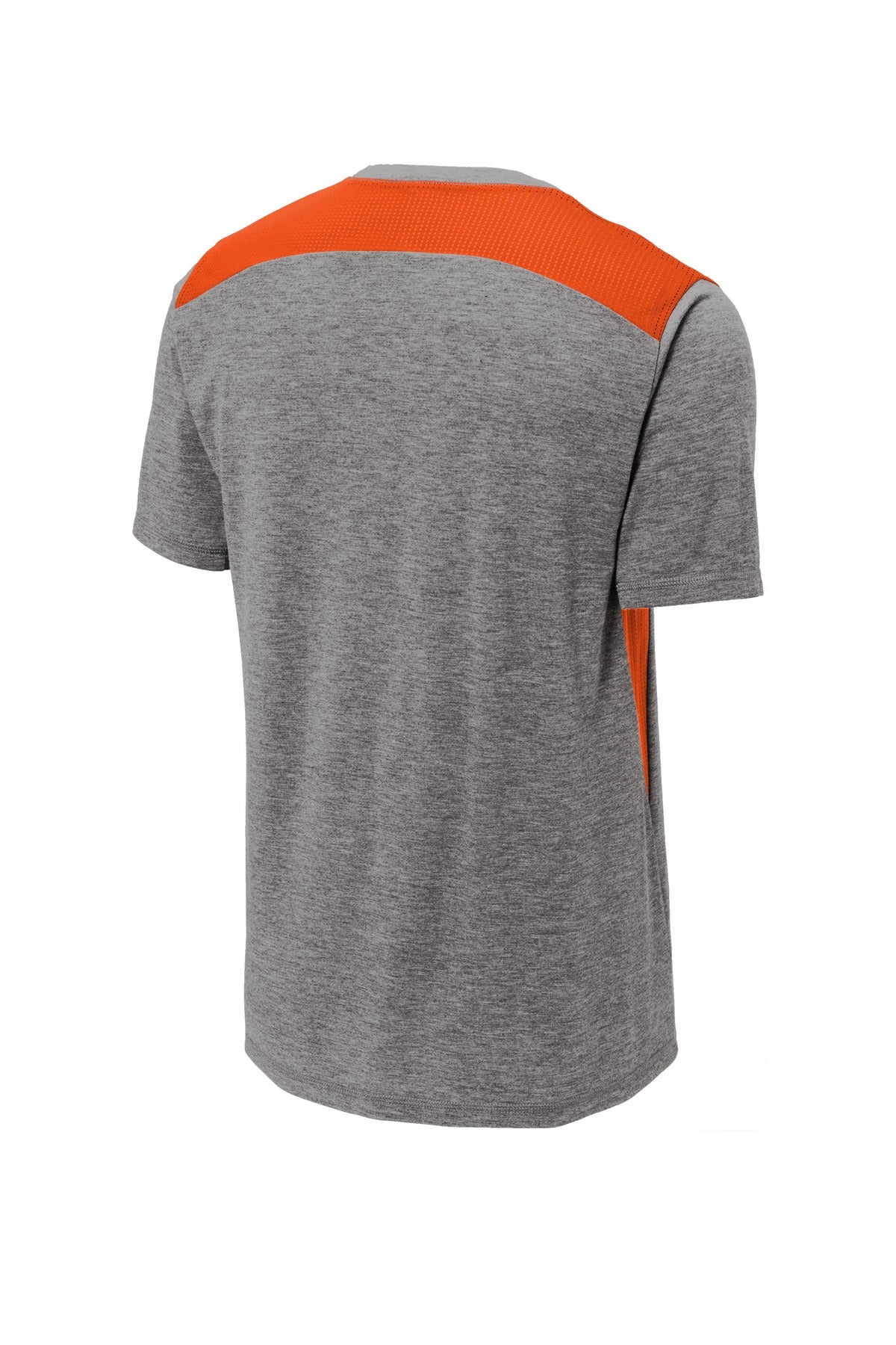 Sport-Tek  PosiCharge  Tri-Blend Wicking Draft Tee. ST410 Deep Orange/ Dark Grey Heather
