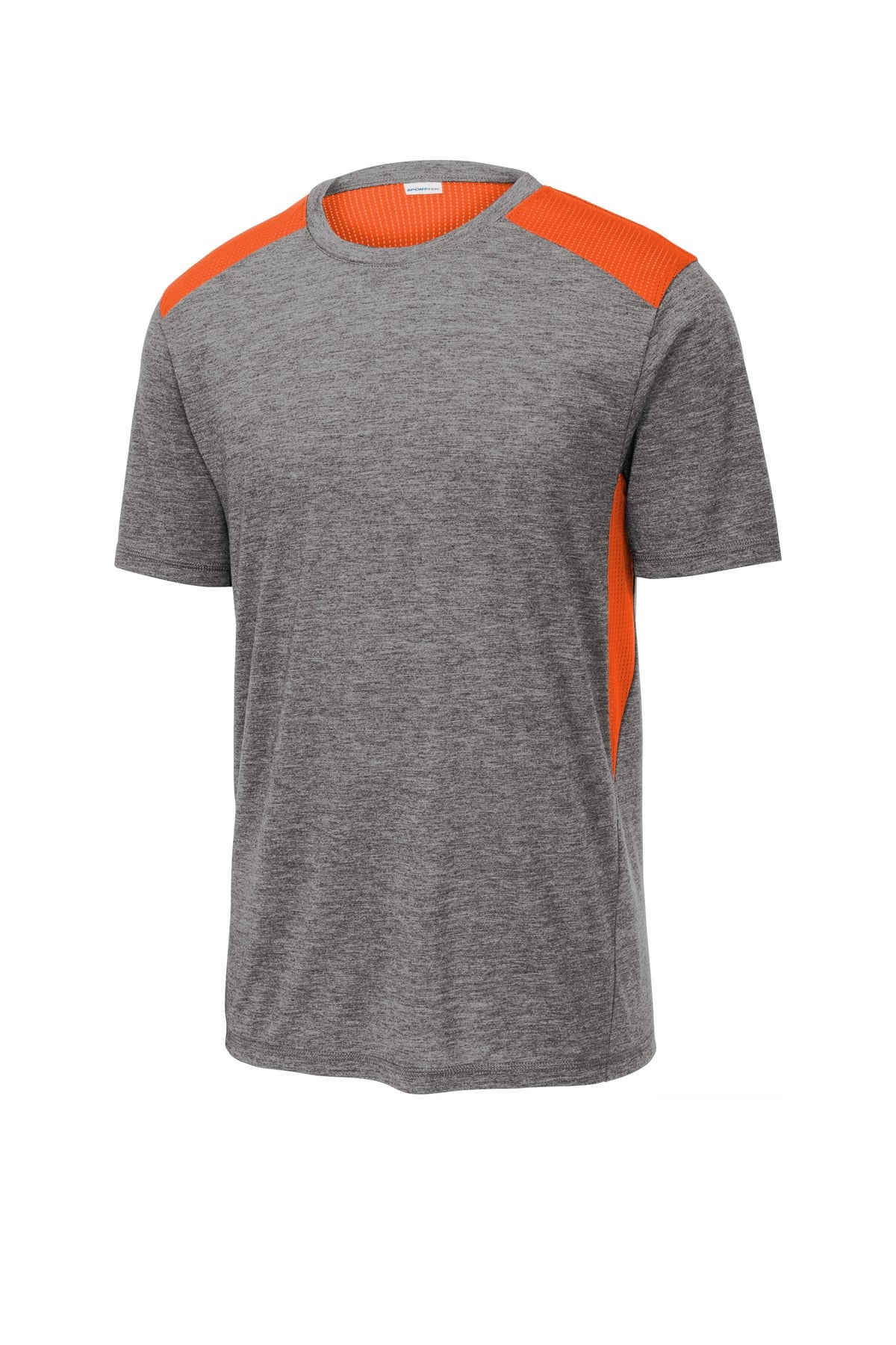 Sport-Tek  PosiCharge  Tri-Blend Wicking Draft Tee. ST410 Deep Orange/ Dark Grey Heather