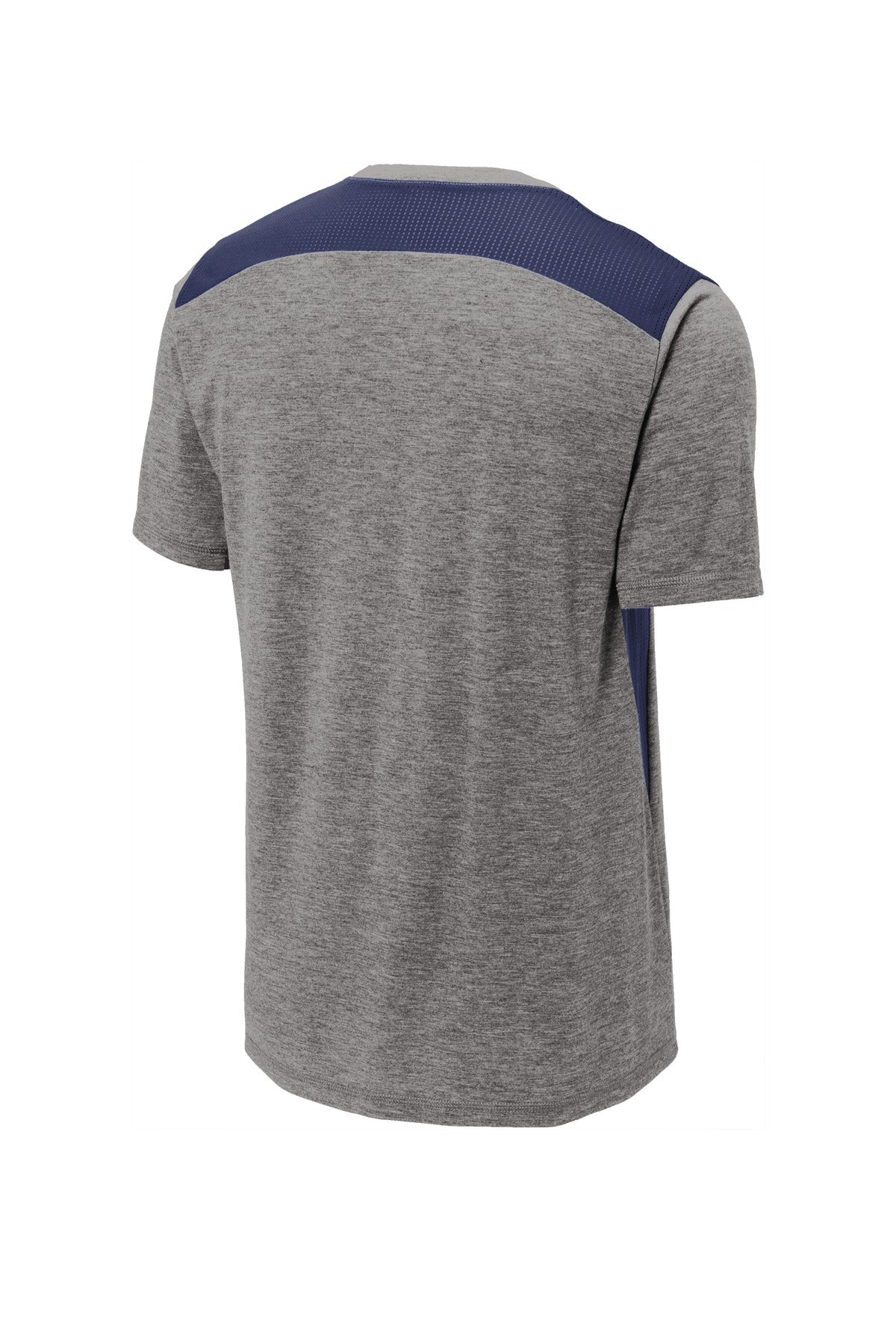 Sport-Tek  PosiCharge  Tri-Blend Wicking Draft Tee. ST410 True Navy/ Dark Grey Heather