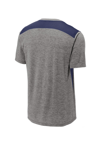 Sport-Tek  PosiCharge  Tri-Blend Wicking Draft Tee. ST410 True Navy/ Dark Grey Heather
