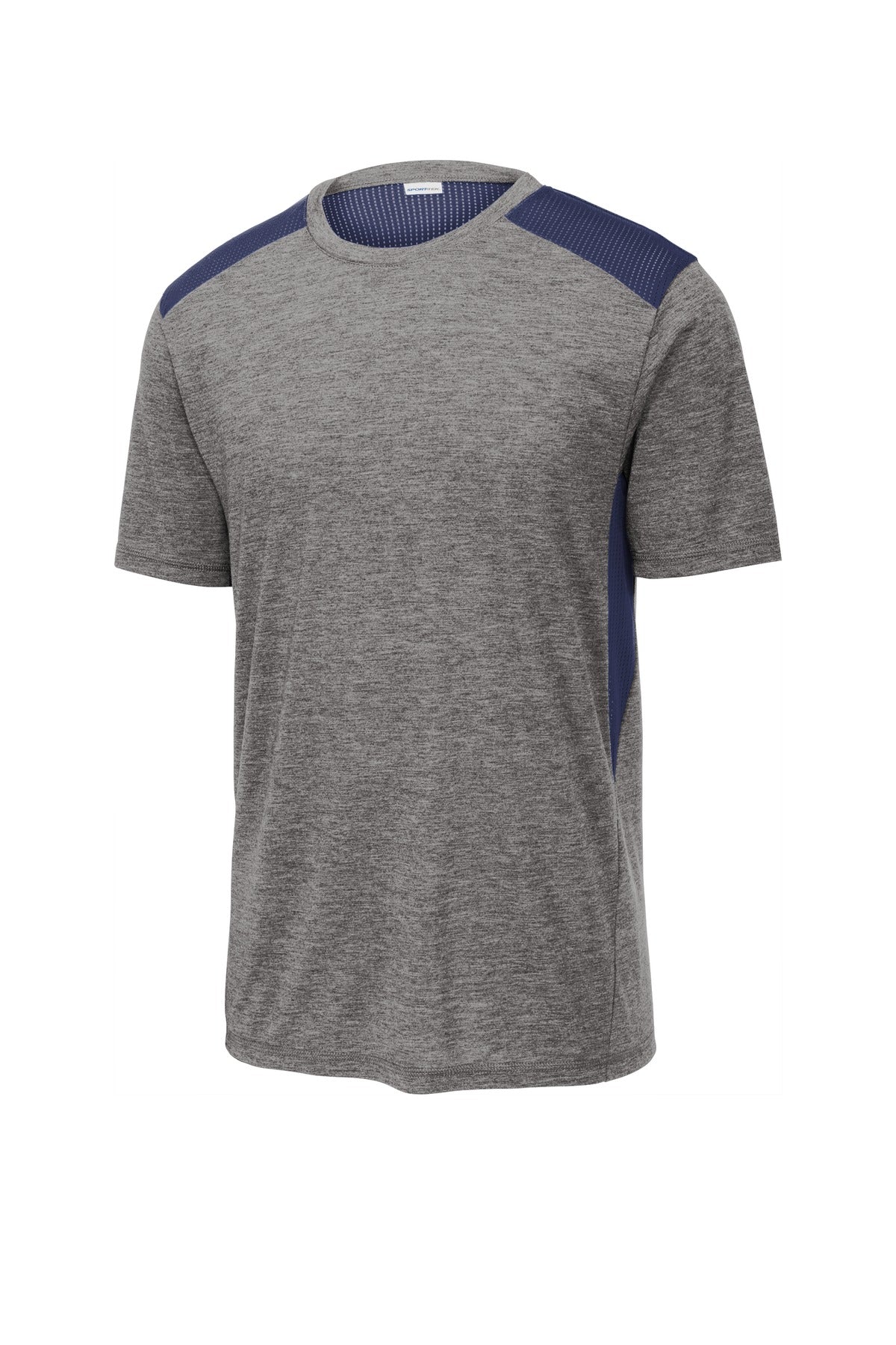 Sport-Tek  PosiCharge  Tri-Blend Wicking Draft Tee. ST410 True Navy/ Dark Grey Heather