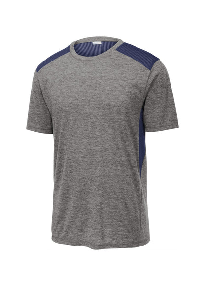 Sport-Tek  PosiCharge  Tri-Blend Wicking Draft Tee. ST410 True Navy/ Dark Grey Heather