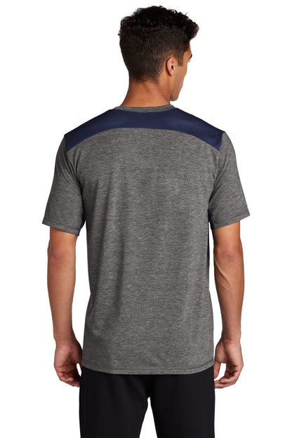 Sport-Tek  PosiCharge  Tri-Blend Wicking Draft Tee. ST410 True Navy/ Dark Grey Heather