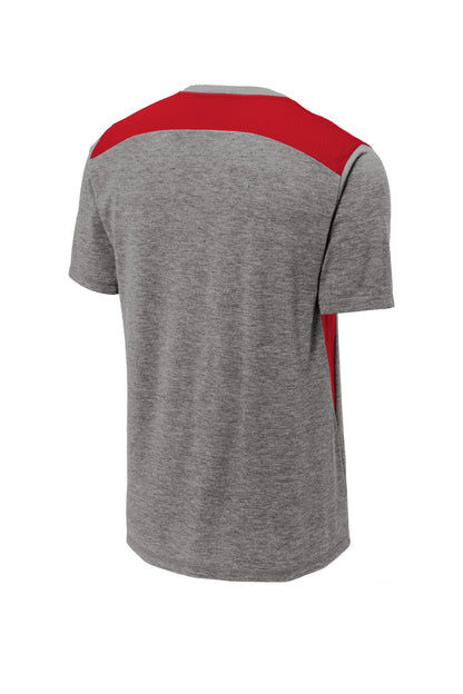 Sport-Tek  PosiCharge  Tri-Blend Wicking Draft Tee. ST410 True Red/ Dark Grey Heather