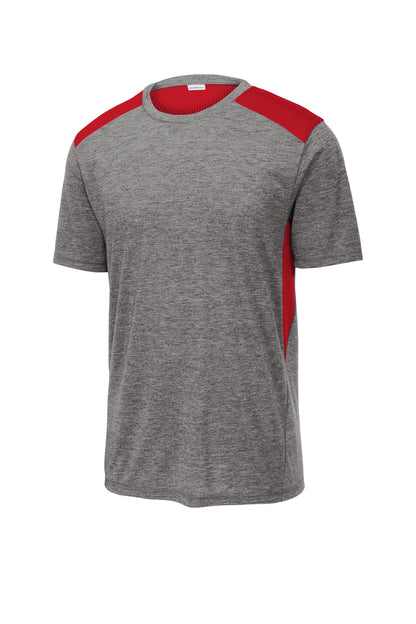 Sport-Tek  PosiCharge  Tri-Blend Wicking Draft Tee. ST410 True Red/ Dark Grey Heather