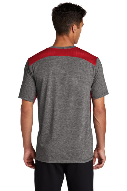 Sport-Tek  PosiCharge  Tri-Blend Wicking Draft Tee. ST410 True Red/ Dark Grey Heather