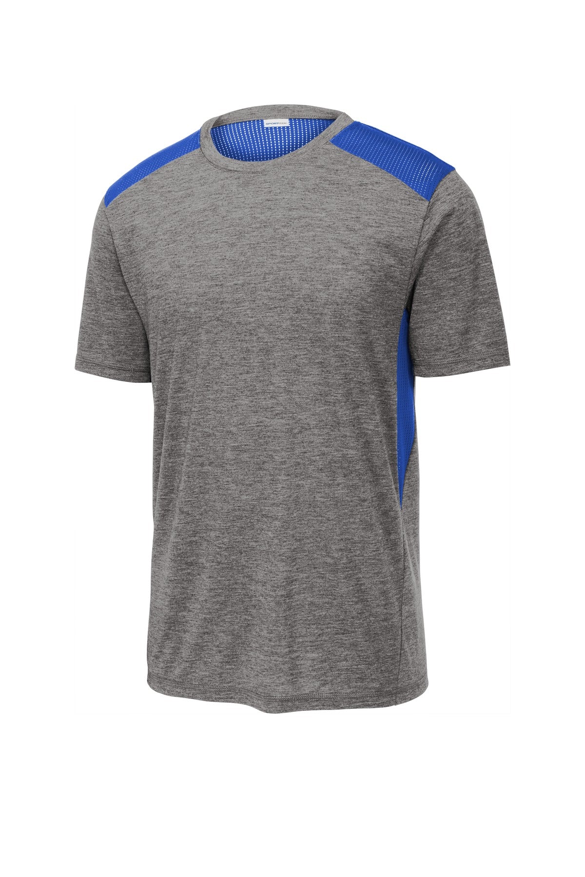 Sport-Tek  PosiCharge  Tri-Blend Wicking Draft Tee. ST410 True Royal/ Dark Grey Heather