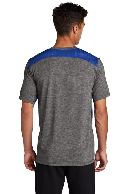 Sport-Tek  PosiCharge  Tri-Blend Wicking Draft Tee. ST410 True Royal/ Dark Grey Heather