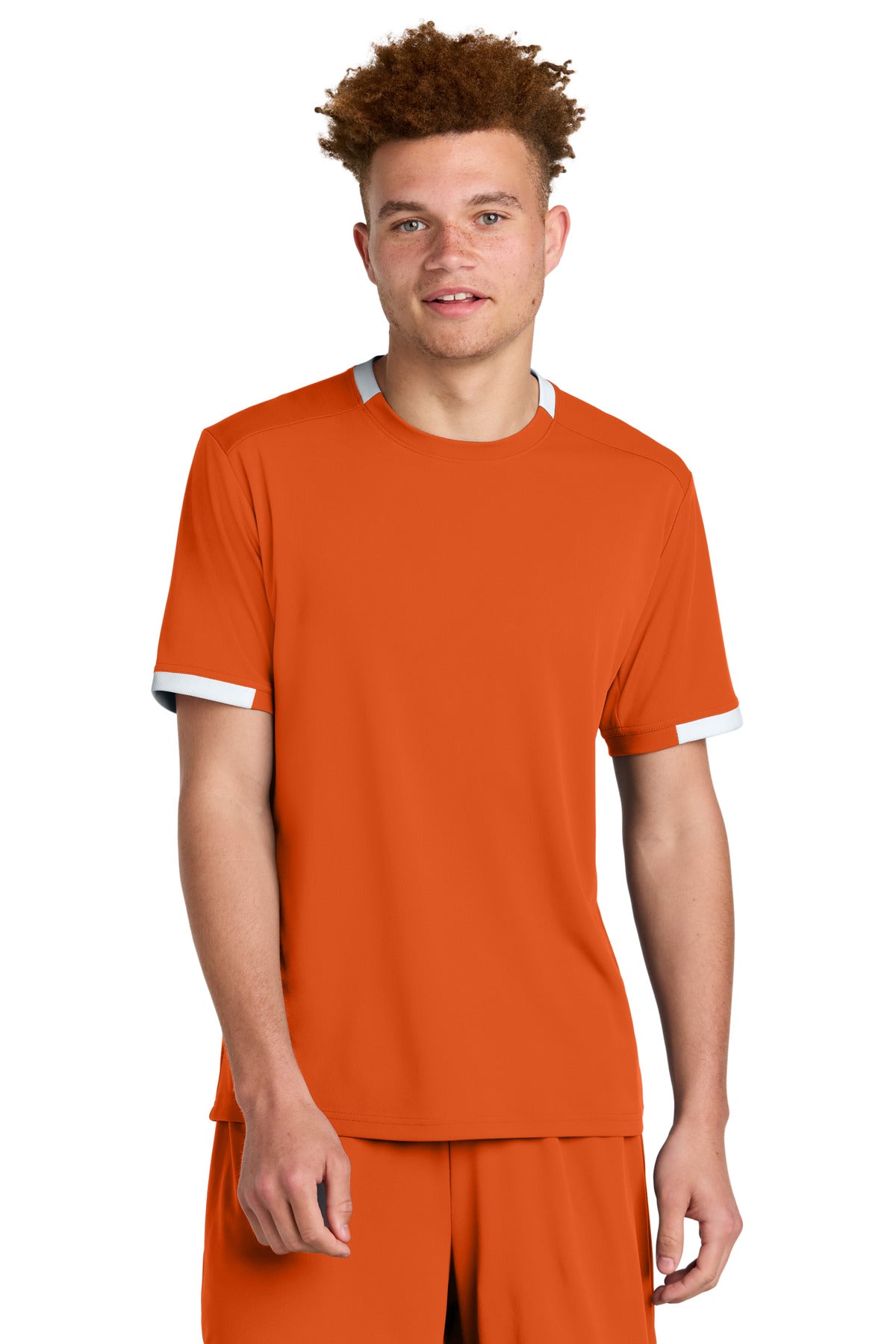 Sport-Tek Club Short Sleeve Crew ST440 Deep Orange/ White