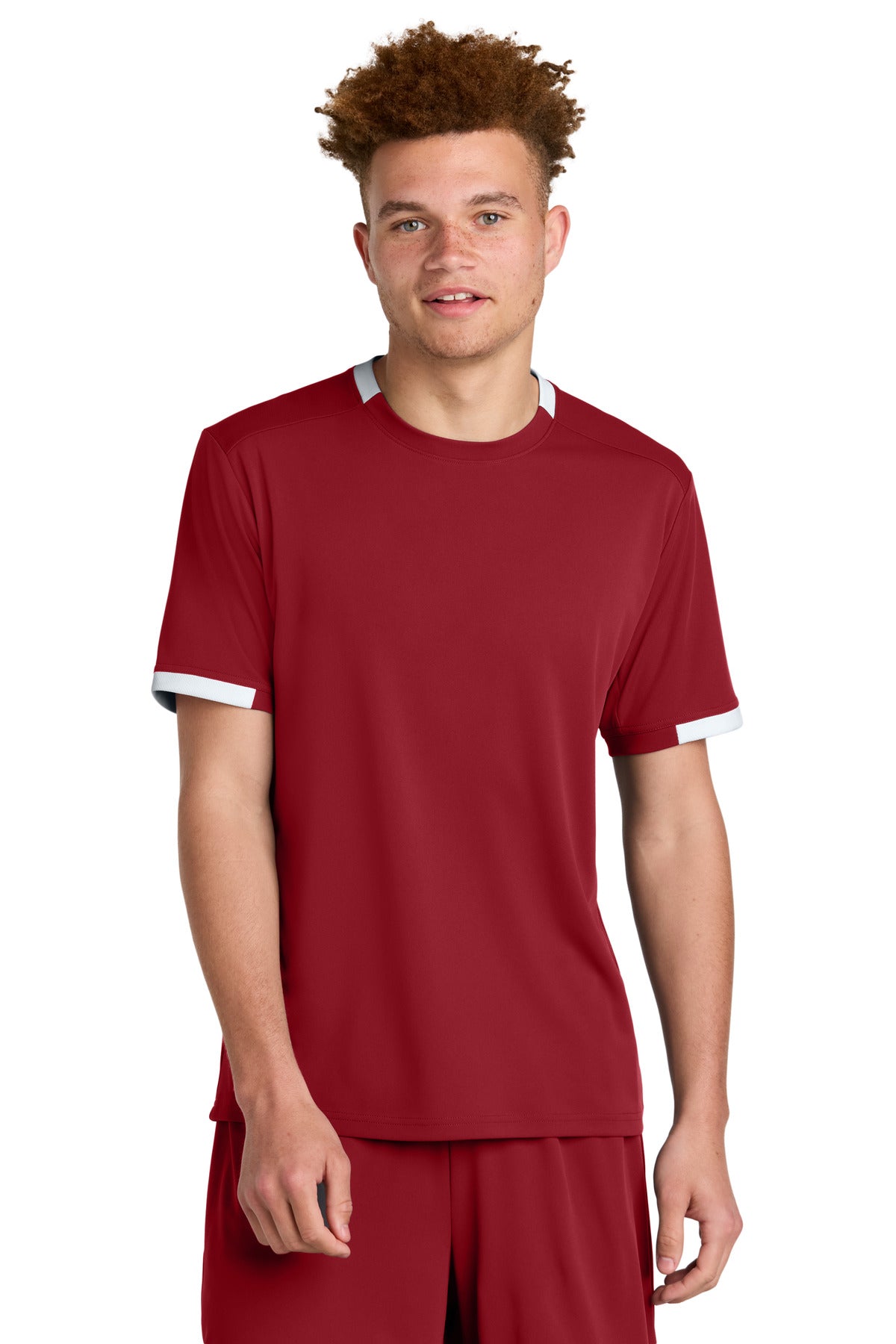 Sport-Tek Club Short Sleeve Crew ST440 Deep Red/ White