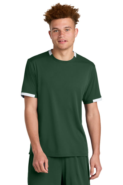 Sport-Tek Club Short Sleeve Crew ST440 Forest Green/ White