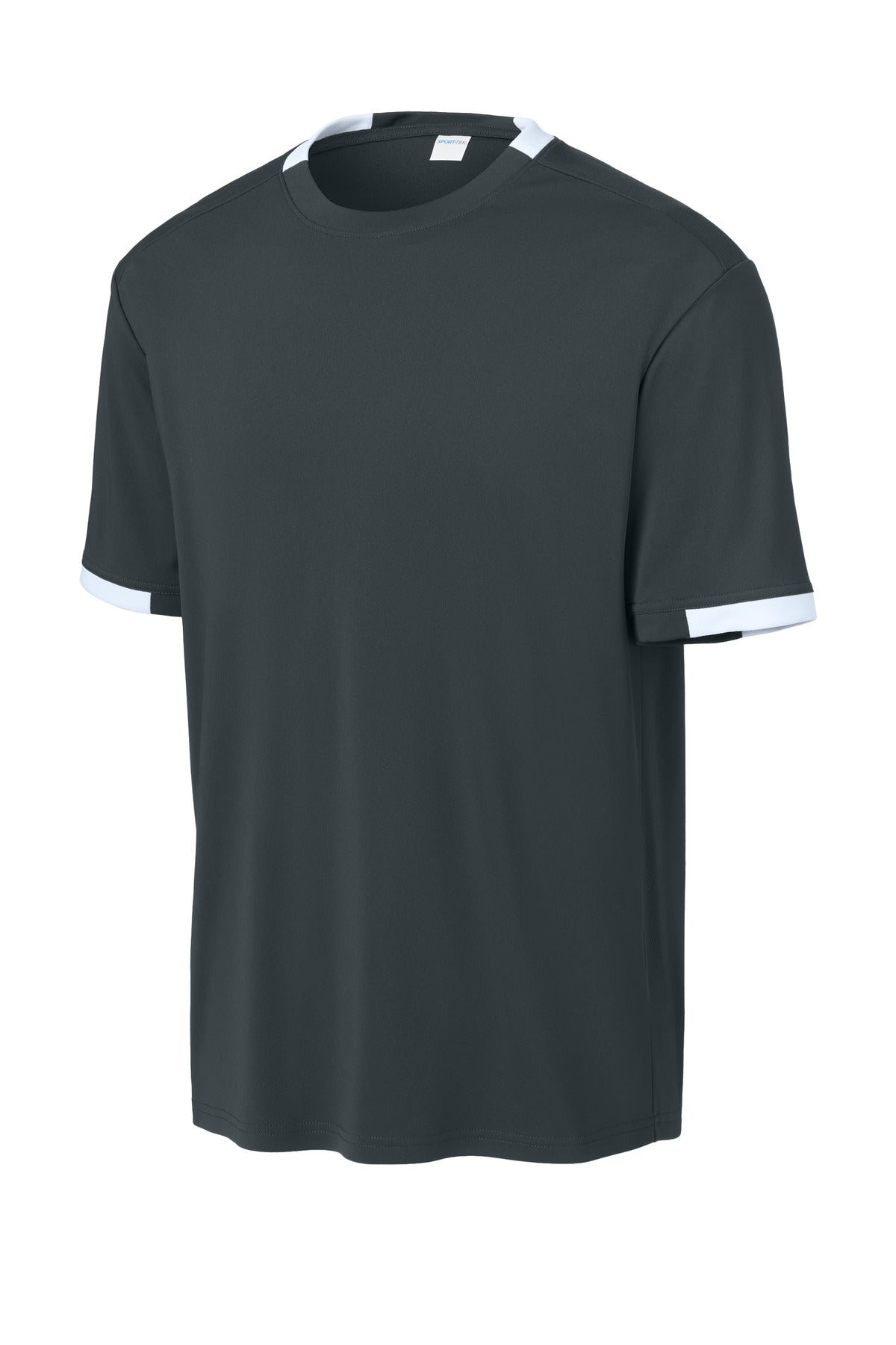 Sport-Tek Club Short Sleeve Crew ST440 Iron Grey/ White