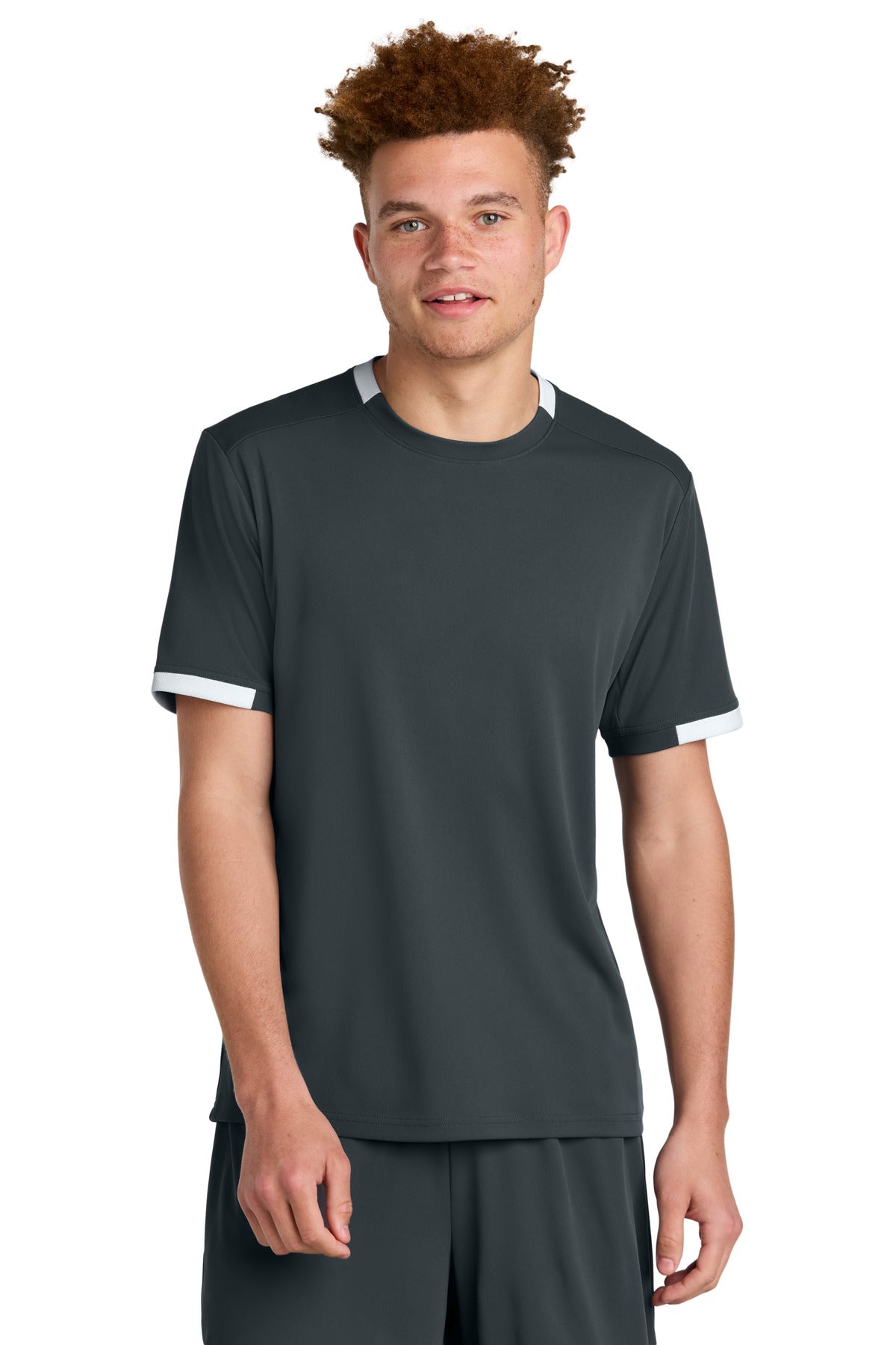 Sport-Tek Club Short Sleeve Crew ST440 Iron Grey/ White