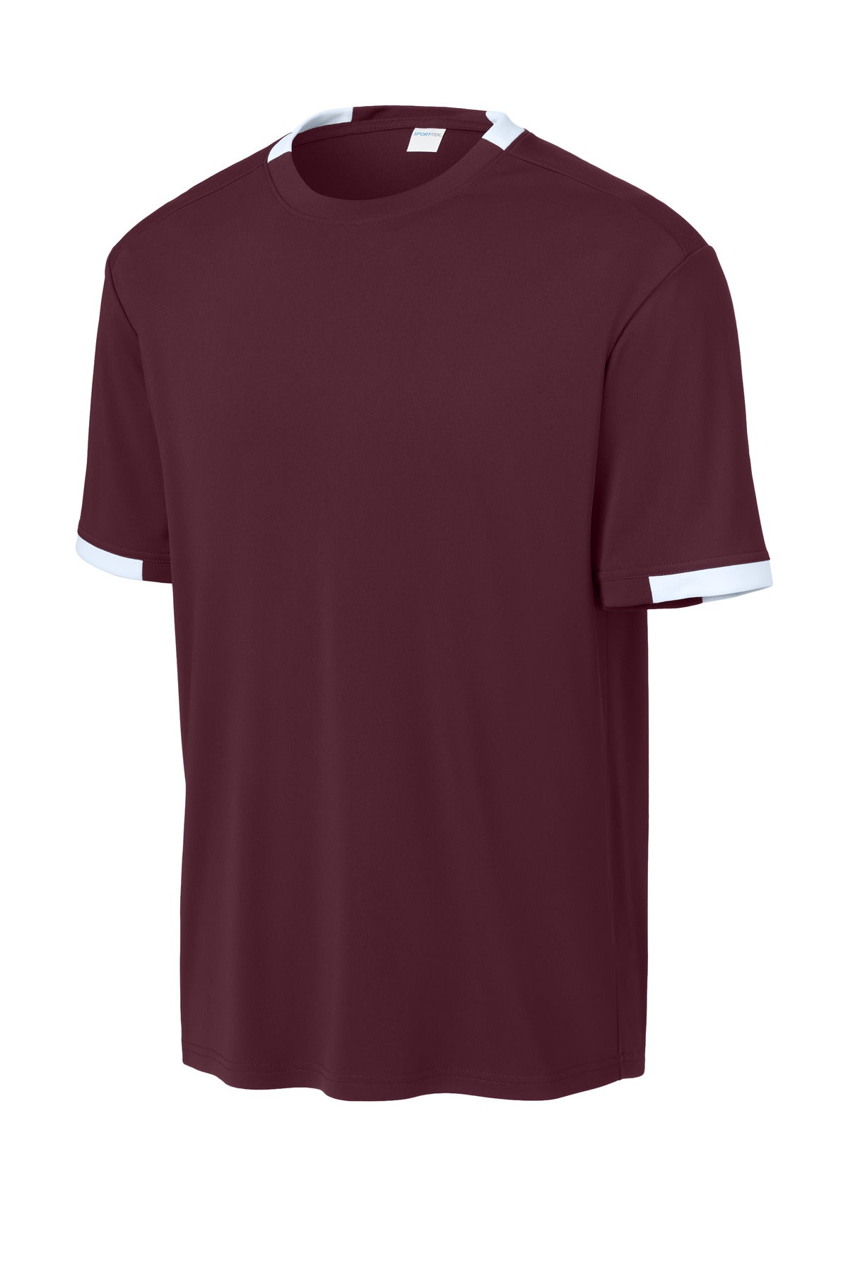 Sport-Tek Club Short Sleeve Crew ST440 Maroon/ White