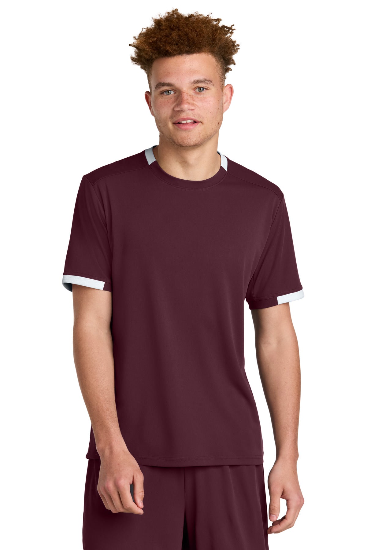 Sport-Tek Club Short Sleeve Crew ST440 Maroon/ White
