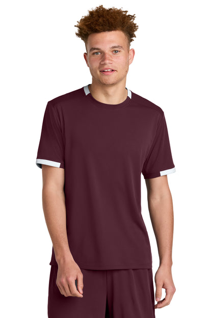 Sport-Tek Club Short Sleeve Crew ST440 Maroon/ White