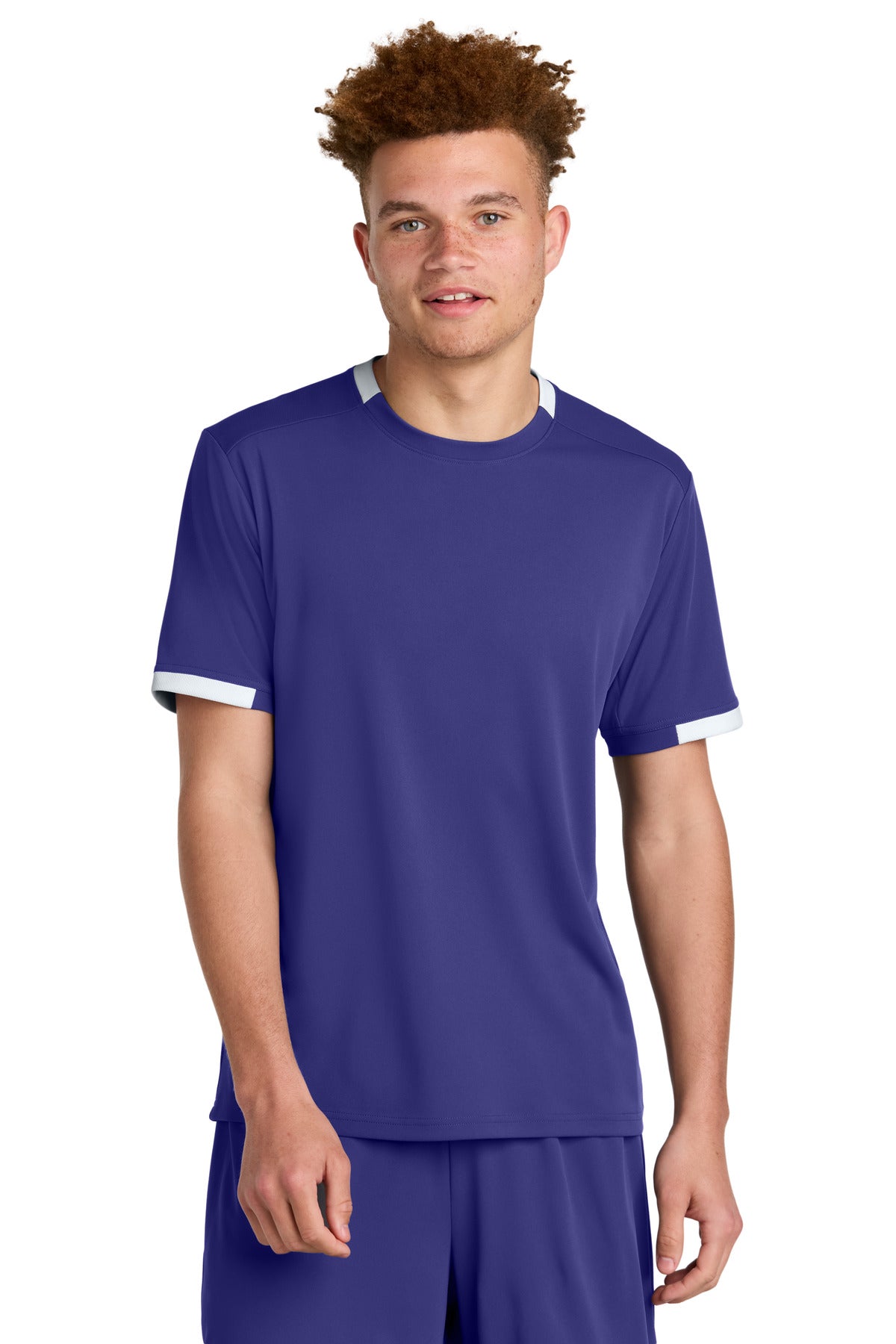 Sport-Tek Club Short Sleeve Crew ST440 Purple/ White